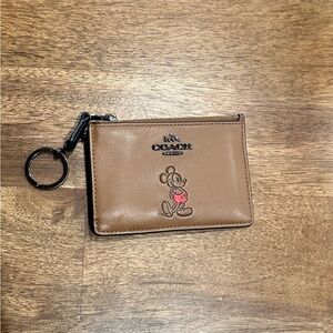 Coach Brown Leather Card Holder with Mickey Mouse